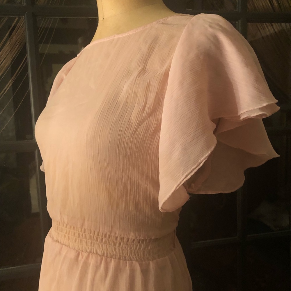 RETRO CRINKLE ORGANZA SHEER BALLET PINK DRESS